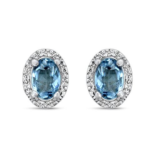 Oval Aquamarine Diamond Halo Earrings