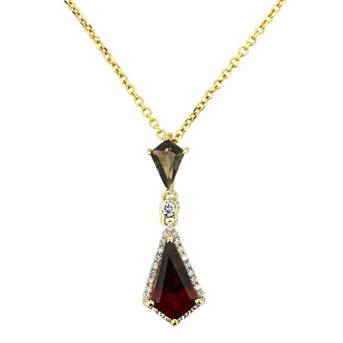 Garnet, Smokey Quartz & Diamond Pendant