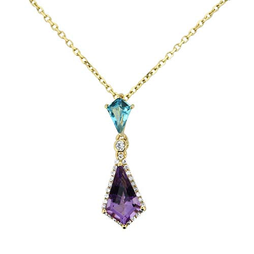 Amethyst, Blue Topaz & Diamond Pendant