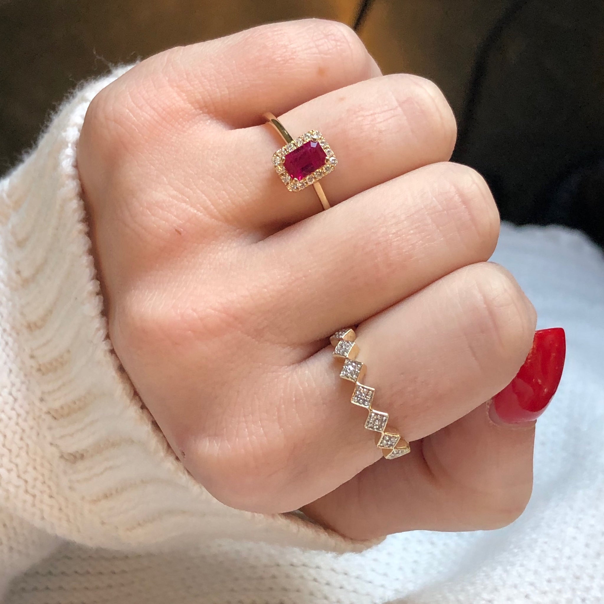 French Modern 1, 22 Carat Ruby Diamonds Platinum Ring Size 6 | Chairish
